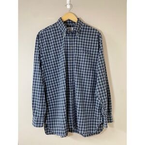 Ben Silver Charleston Blue Plaid Button Up Mens Large Long Sleeve Cotton Shirt